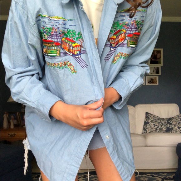 trolley embroidered chambray shirt - Picture 2 of 7